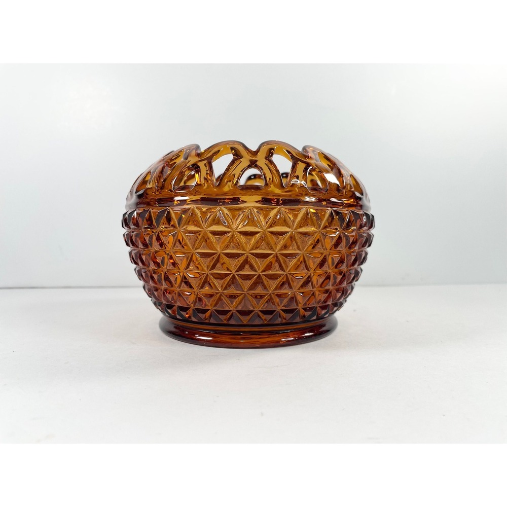 Imperial Glass Closed Lace Edge Amber Bowl Small Vase Trinket  Vintage